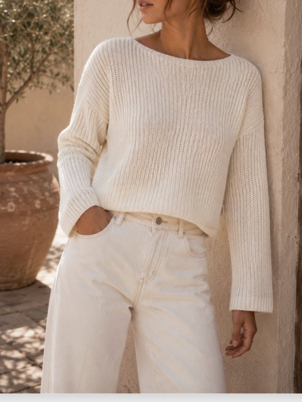 Quince Organic Cotton Fisherman Boatneck Sweater Beige Gray Size XS Oversized